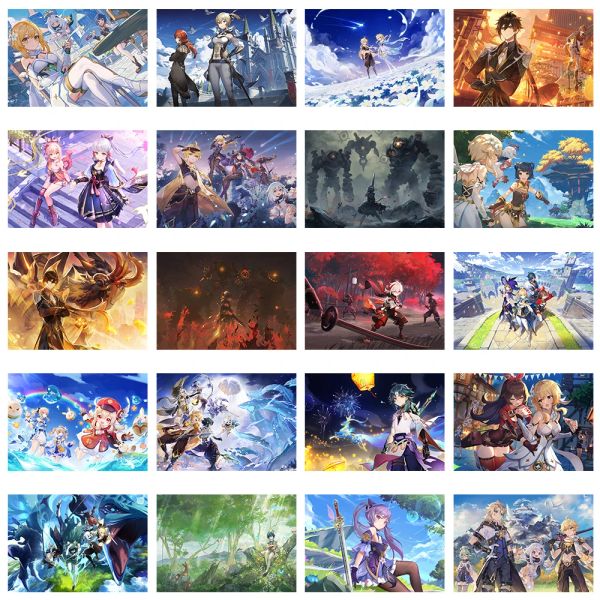 Caligrafia 20pcs genshin impacto anime Mobile Social Game Poster Highgloss Photo Papel Imprimir