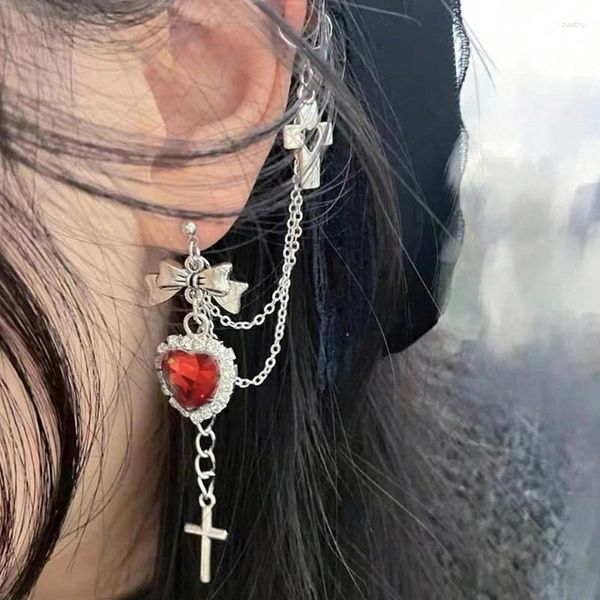 Dangle Ohrringe Bowknot gekreuzt Alleinstellbarer Liebesstresssteine Teufel Ohrkette Metall einfache Clips für Damen geeignet