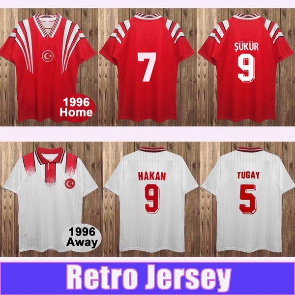 1996 Seleção nacional Turquia Retro Mens Soccer Jerseys #9 Hakan #5 TUGAY #18 Erdem Home Red Away Futebol Branco Camisas de Manga Curta Uniformes
