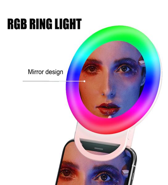 RGB -Selfie -LED -Ring Ring Fill Light Circle Mini Handy Lichter Lampe Clip auf dem Smartphone wieder aufladbare Clipon Makeup Mirror5922431