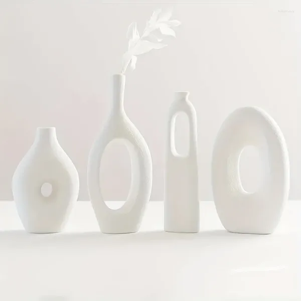 Vasos White Ceramic Hollow Conjunto de 4 para decoração de flores - Perfect modern central peça central de casamento Jantar de mesa