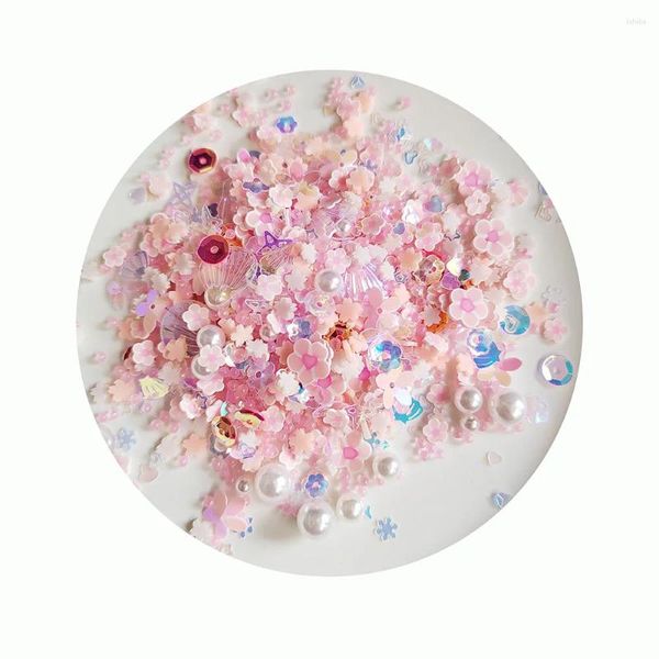 Şişeler Çiçek Şeklinde Tırnak Sanatı Glitter Pulinler - Dekor için çeşitli şekil konfeti ile koyu pembe papatya çiçeklerinde parıltı