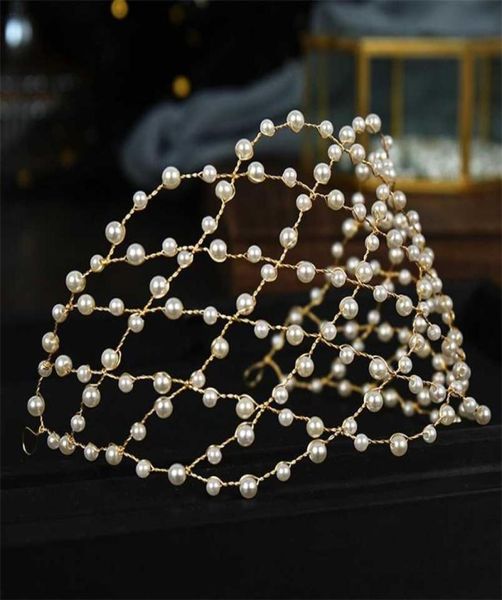 Pérolas de ouro barroco vintage tiaras faixas de cabeça artesanais de cabelo de casamento de noiva bandas Bandas Vinhas jóias femininas 2110197834755