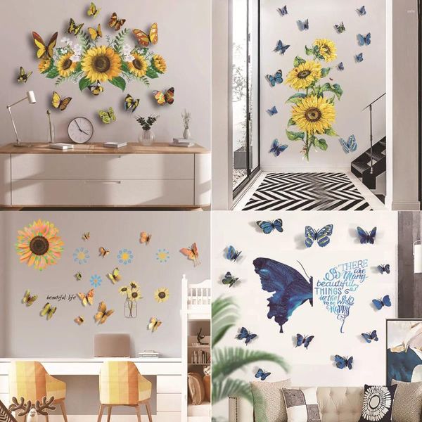 Adesivi da parete girasole 3d color gocce stereo farfalle pvc carta da parati decorazione auto adesiva decorazioni per la casa accessori murali