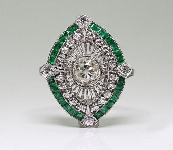 Antique Art Deco 925 Sterling Silver Emerald White Sapphire Floral Engagement Party Ring Dimensione Anniversario Giornata US 5 125870438