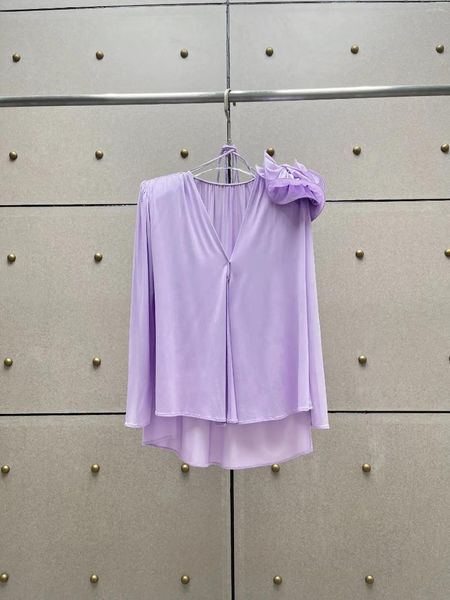 Blusas femininas lavanda Blusa amarra amarrar com manga longa de manga comprida