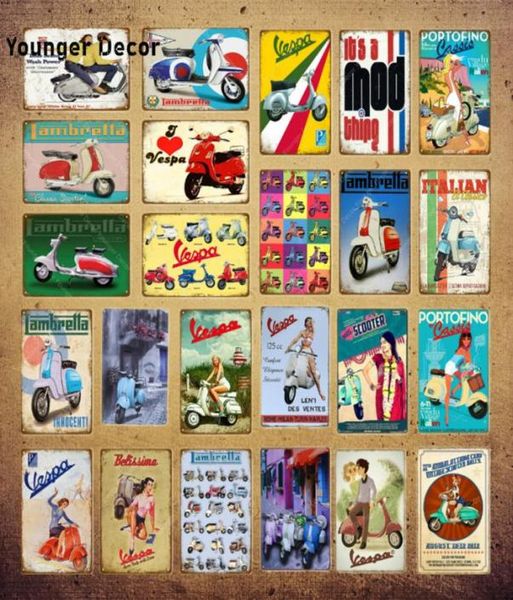 Гаражский металлический знак в Европе итальянский Vespa Scooter Lambretta Vintage Poster Classic Electrocile Electricar Wall Sticker YI0074078846