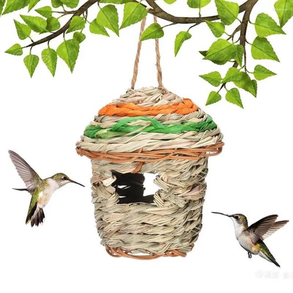 Outros pássaros suprimentos ao ar livre Hummingbird Nest Houses com 3,5 cm de porta natural, cabana de backyard de decoração de jardim (12 x 13 cm)