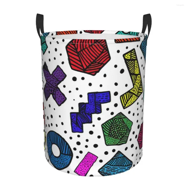 Sacchetti per lavanderia colorata astratta geometrica doodle arte sporca cesta impermeabile organizzatore casa abbigliamento per bambini stoccaggio giocattolo