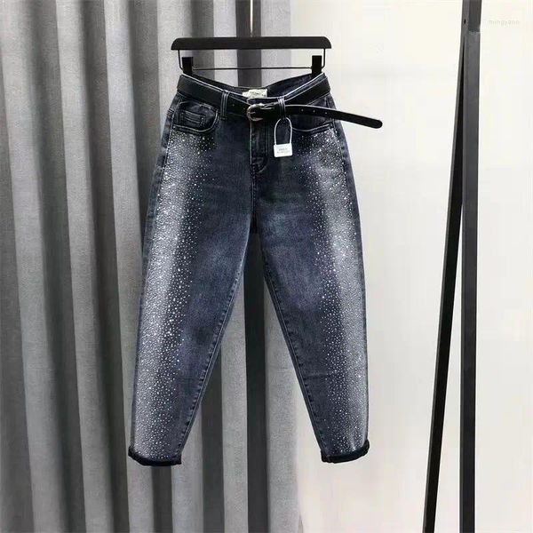 Jeans femminile y2k pesante trapano di ferro harun tendenza 2024 autunno e inverno invernali sciolte piccoli piedi di ravanello giù per i pantaloni