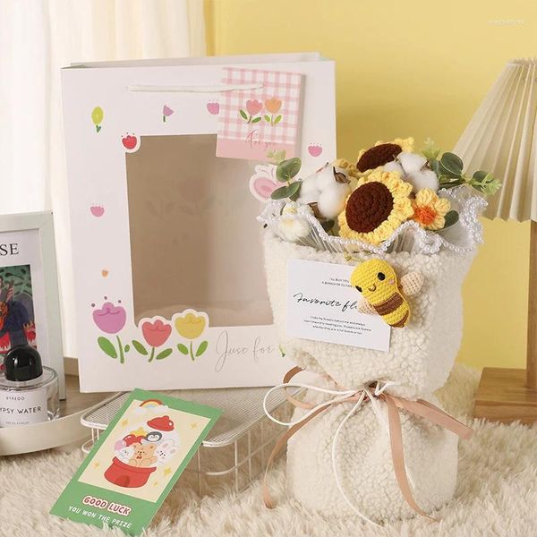Dekorative Blumen Woll Rose Sonnenblumen Häkel Baute handgefertigtes Stricken fertiges Hochzeits -Geburtstags -Abschlussgeschenk an Freundin