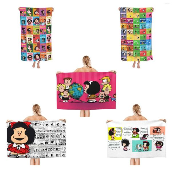 Handtuch 2024 Anime Mafalda Cartoon Collage Großes Bad Schneller trockener Strandschal für Schwimmbad zu Hause Unisex 52in x 32 in