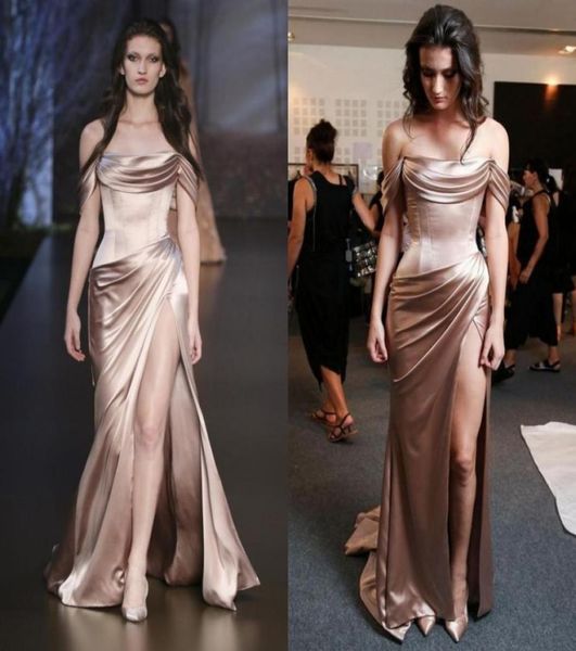Sexy Sexy 2019 вечерние платья русалки Длинное розовое золото упругое шелк, как атлас, вырезок на шейке.