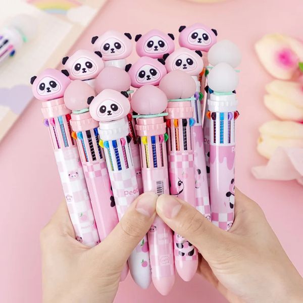 Pens 20pcs/lotto cartone animato Panda Panda 10 colori Penne Ballpoint Kawaii Bear Multicolor Marker Pen School Stationery Office Supplies