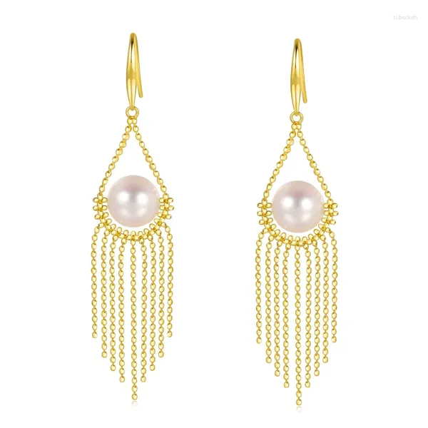 Dangle Ohrringe Madalena Sarara 7-7,5 mm Salzwasser Akoya Pearl 18K Frauen Tassel-Stil Au750 Handmade Linie