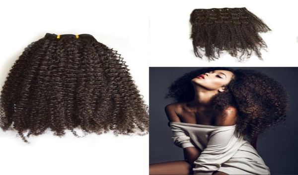 Remy Hair Clip Ins Extensions Indian Jungfrau Haar Enge Afro Kinky Curly Clip Ins für afroamerikanische 7 -pcsset fdshine8412856
