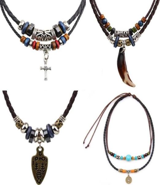 Vintage Men Pendant Halsketten gewebt echtes Leder türkiser Perlen Kette Elefant Indianer Halbmond südamerikanische Mode Halsklee 30369866637