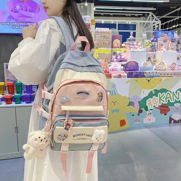 Backpack Drop Drop Girl's Contrast Color School Schone School Feminino INS INS Korean High School Students High School Grande capacidade