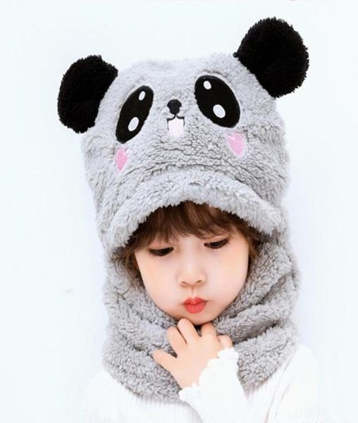 Caps Hats Winter Kids Hut Cartoon Panda Baby mit Ohr dicker Samt Plüsch Kinder Cap Beanie Schal nie