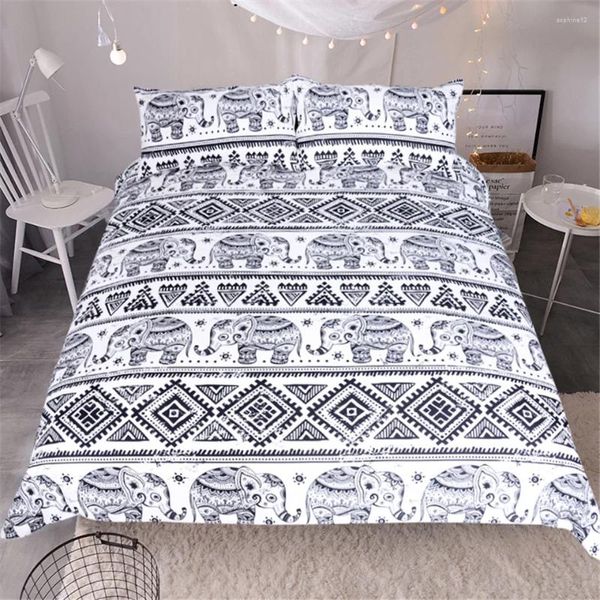 Bedding Sets Bohemia White Elephant Home Textile Set Duvet Capa 3 Peças Roupas de cama de fase