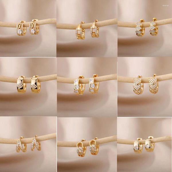 Brincos de garanhão de zircão de argola geométrico para mulheres de aço inoxidável piercing piercing coreano jóias de casamento presente