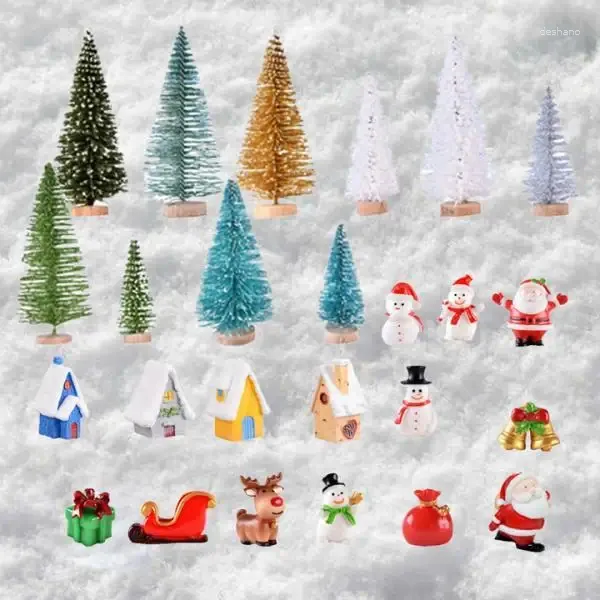 Dekorative Figuren 24 -fache Harz Weihnachtsminiatur Cartoon Tiny Santa Elk Bell Rentier