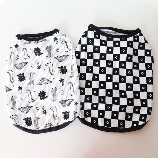 Köpek giyim sevimli siyah beyaz ekose karton baskı evcil hayvan yaz kıyafetleri xs-2xl fransız boğa elastik t gömlek yelekleri