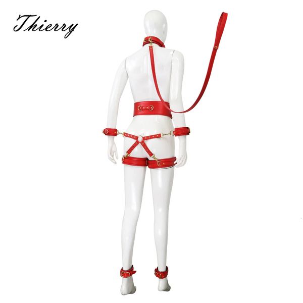 Thierry Sex Toys for Woman Men SM Bondage Set Set erotico Collar 6 cuffs Waistband Connection Games per coppie 240408