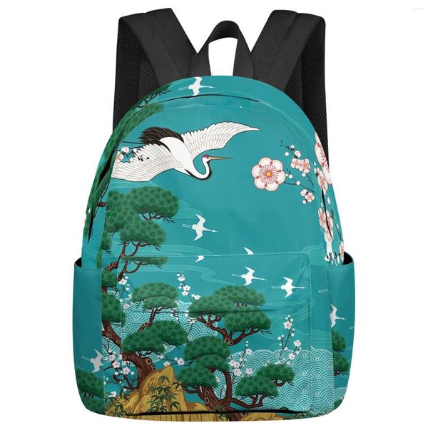 Mochila estilo japonês nuvens auspiciosas guindastes esquilos sacos estudantes bolsas escolares personalizada para homens mulheres viagens femininas mochila