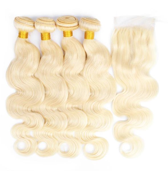 Kisshair Body Wave 4 Bündel mit Schließfarbe 613 Blondes menschliches Haar Weave Brasilianische Jungfrau Remy Hair Extensions7136927