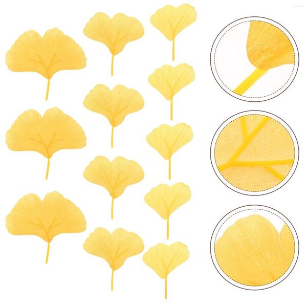 Dekorative Blumen 100 PCs gelbe künstliche Weinrebe Morgen Glory Gold Dekor Ginkgo Blätter Lieferungen Party Blatt Seidenblum Faux für DIY