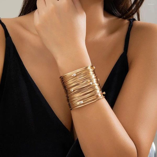 Bangle Purui Trendy Fina Free Free Brear Wide With Rhinestone Big Gold Color Bracelet for Women Party Wedding Fashion Jewelry