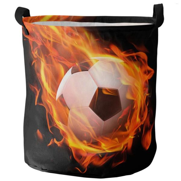 Wäschetaschen Flamme Fußball Schwarzer Fußball faltbarer Korb großer Kapazitätskomper Kleidung Aufbewahrungsorganisator Kid Toy Bag