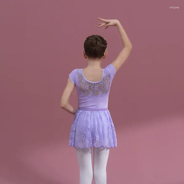 Leotard di abbigliamento da palcoscenico per le ragazze della ginnastica per bambini in ginnastica da ballo costume da danza tuta in pizzo con gonne tutu da ballo