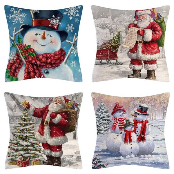 Travesseiro Papai Noel Claus Snowman Landscape Cover Decorações para ornamento em casa Decoração de Natal do ano feliz 2024