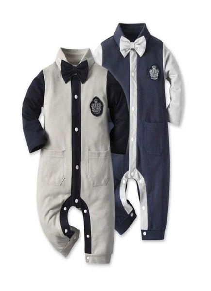 INS Cotton Gentleman Baby Boys Gener manica lunga manica per neonati con fiocco con fila neonato Romper per neonati per neonati salto per bambini B3369746179