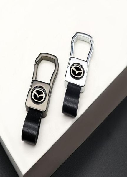 Keychains Mazda Logo Auto Schlüsselbund Einfacher Taillenschlüsselschlüsselabdeckung mit Lederanhänger Zinklegierung Metall kleine Geschenke6564393