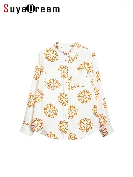 Женские блузки SuyadReam Женщина -напечатанные рубашки шелковые креповые однократный французский стиль 2024 весенний осенний офис