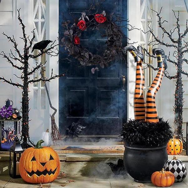 Декоративные цветы Хэллоуин венок праздничный домашний декор жуткий мертвый ветвь Гарленда Реалистичная симуляция цветок черный для двери