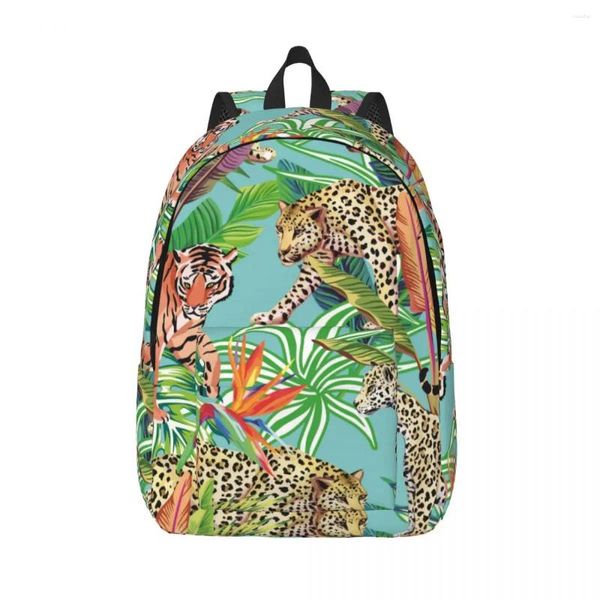 Laptop de mochila Tiger e leopardos exclusivos na bolsa da escola da selva Viagem de menino durável