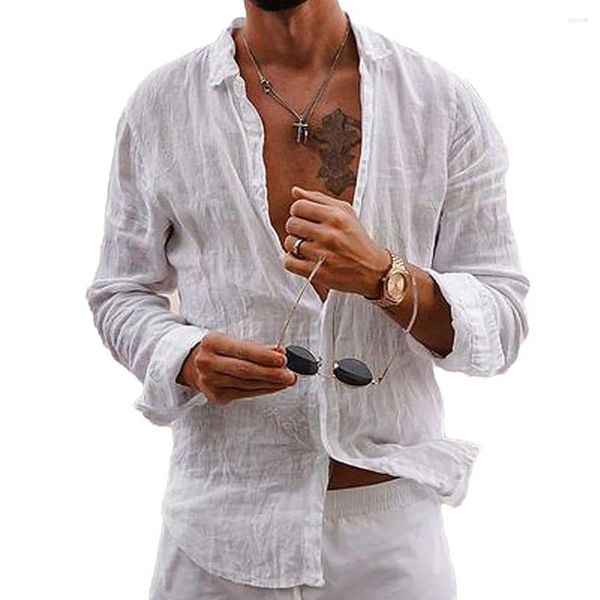 Camicie casual maschile da uomo abbottomo giù camicia a maniche lunghe in lino in cotone per abbigliamento quotidiano o vacanze