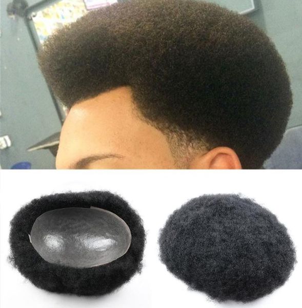 Afro Human Hair Toupee für schwarze Herren Curly Toupe transparent Haut Mann Weave Balding Herren Custom Haarersatz 8x10inch9190323