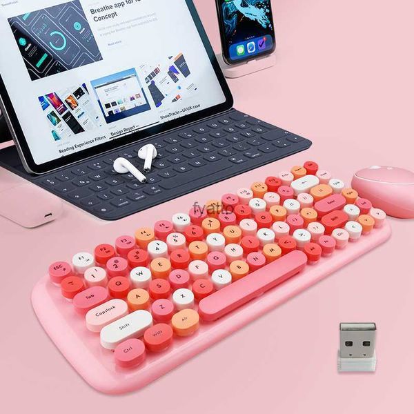 Mouse de teclado combos fvm1 wireless e definido para meninas rosa Batom de batom bonito