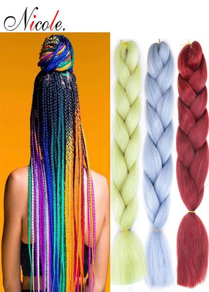 Николь 24inch Omber Jumbo Brawing Crochet Hair New Style мягкий канекалон Fieber Blackpurplue Color Rainbow Synthetic Hair Ext5081231