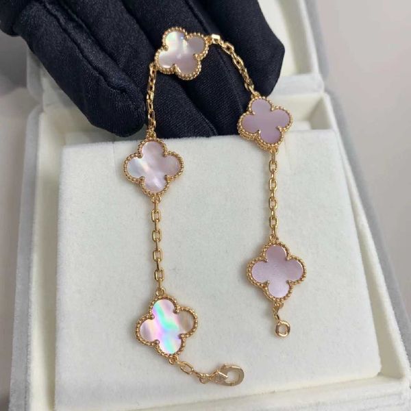 Originale V Golden Van Lucky Pink Shell Pink Bracciale a quattro foglie Womens Summer Nuova Jade Calcedony Light Design Luxury Design Hogticraft di alta qualità