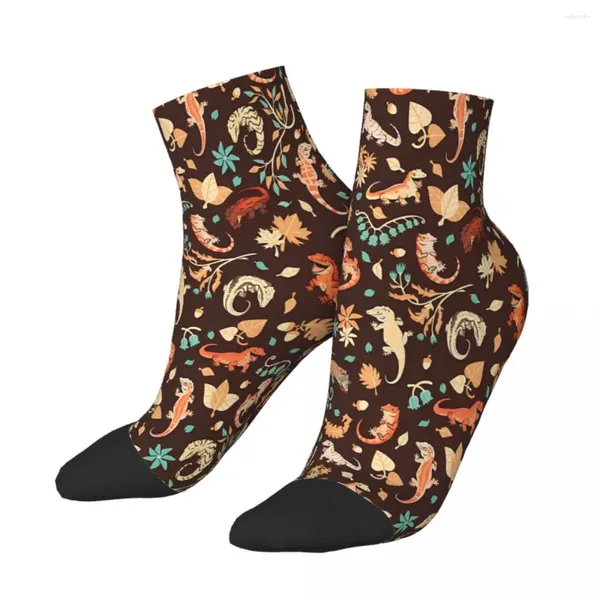 Мужские носки Осенние гекконы в темно -коричневой лодыжке мужские женщины. Женщины напечатаны