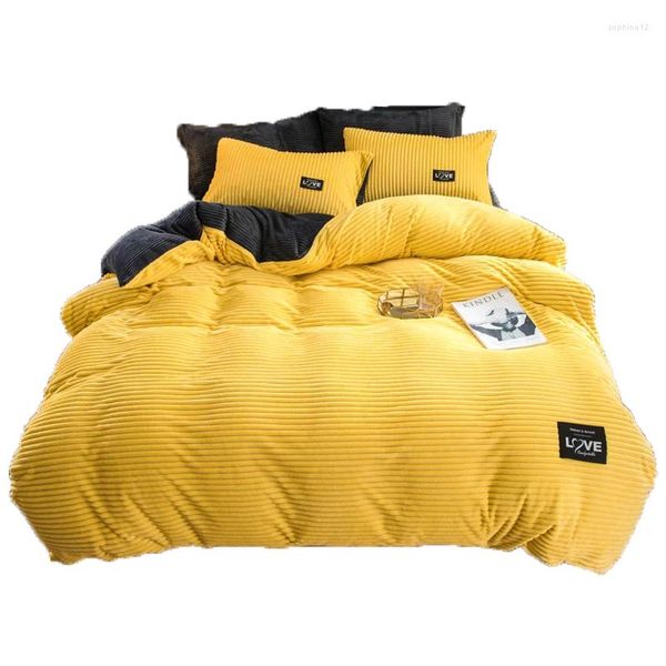 Set di biancheria da letto Cina tessile domestica 4 pezzi inverno lenzuola calda intrecciata intrecciata di cotone solido cuscino da letto decorazioni di qualità e5