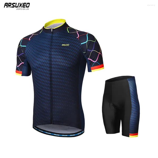 Set da corsa Arsuxeo uomini in bicicletta per maglia maniche corte abbigliamento mtb bici uniforme camicia per biciclette in bicicletta per biciclette imbottiti