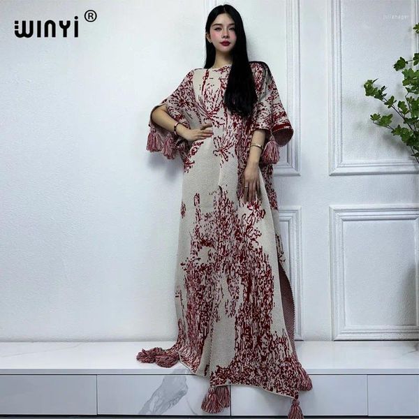 Abiti casual Winyi Vestiti invernali Donne Confort Stampa calda Stampa Kaftan Abito Europa Abito Elegante Africa Party Opera di abbigliamento Maxi Long