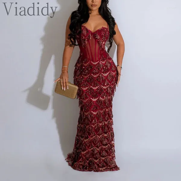 Vestidos casuais mulheres sexy cor sólida malha pura espaguete de tira de lantejoulas Decor maxi Vestido de festa